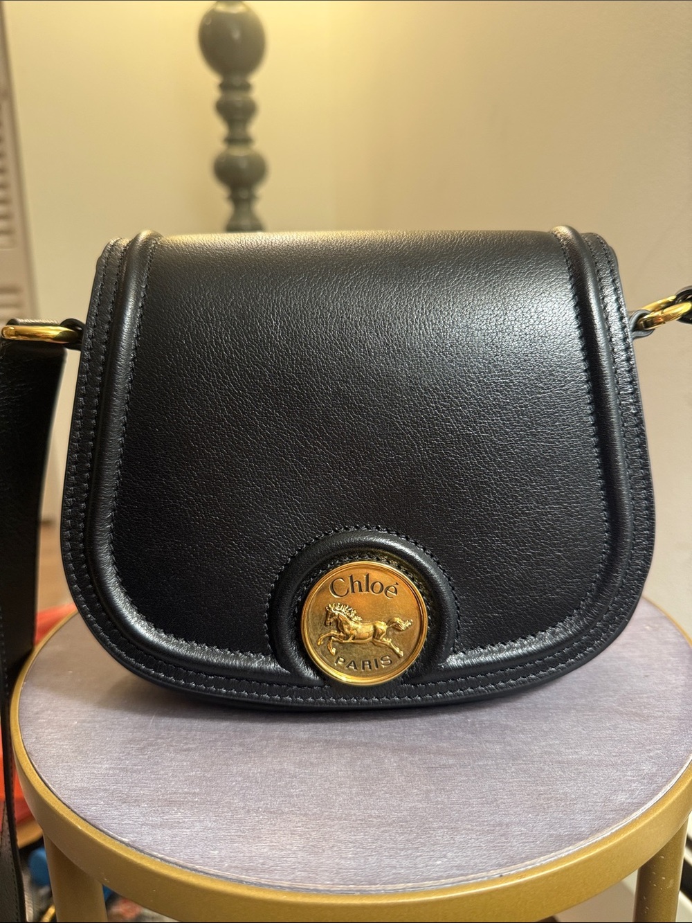 Chloé Horse Medal Small Leather Saddle Bag in Black crossbody